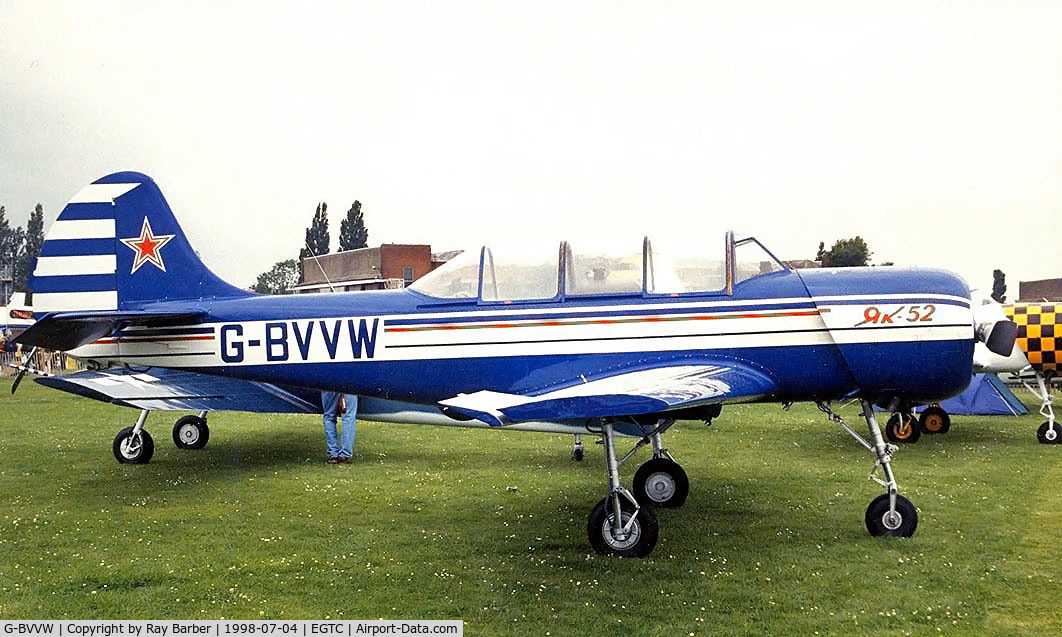 G-BVVW, 1984 Bacau Yak-52 C/N 844605, Yakovlev Yak-52 [844605] Cranfield 04/07/1998