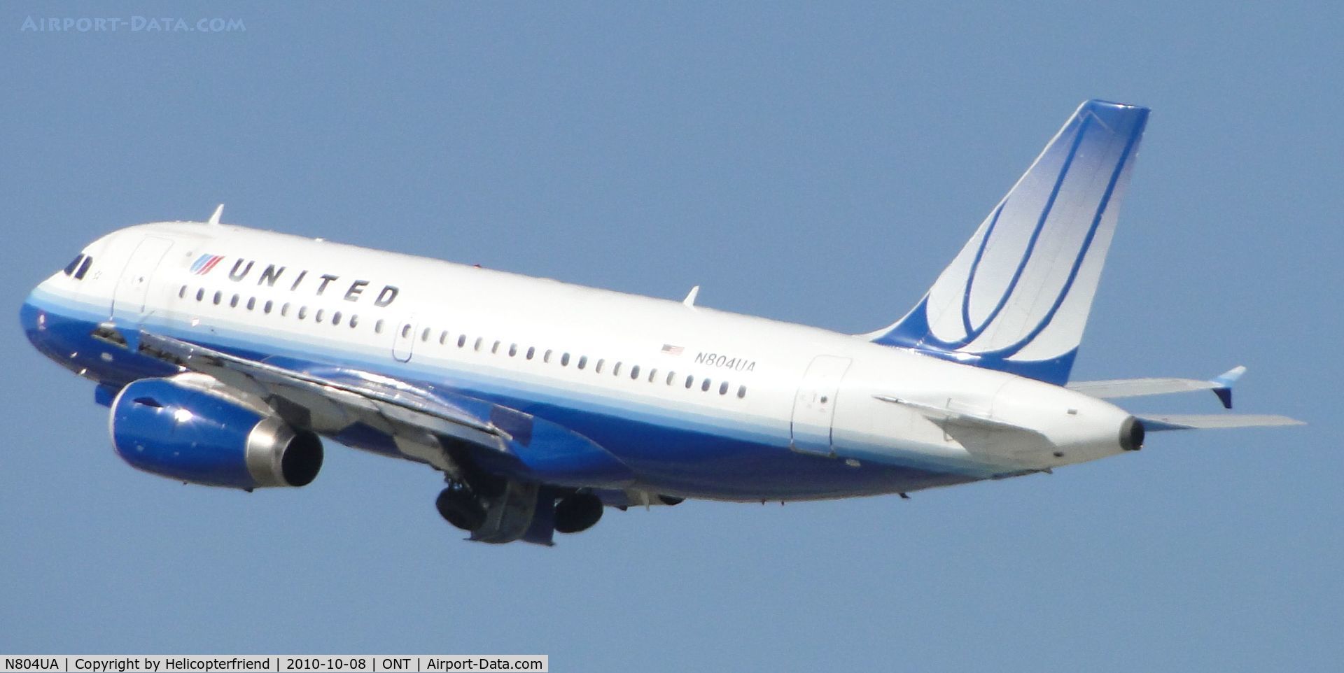 N804UA, 1997 Airbus A319-131 C/N 759, Taking off from runway 26R and wheels are being retracted for flight