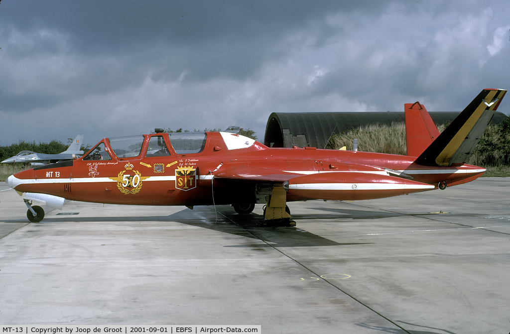 MT-13, Fouga CM-170R Magister C/N 270, Display colors and 50 years Belgian AF markings.