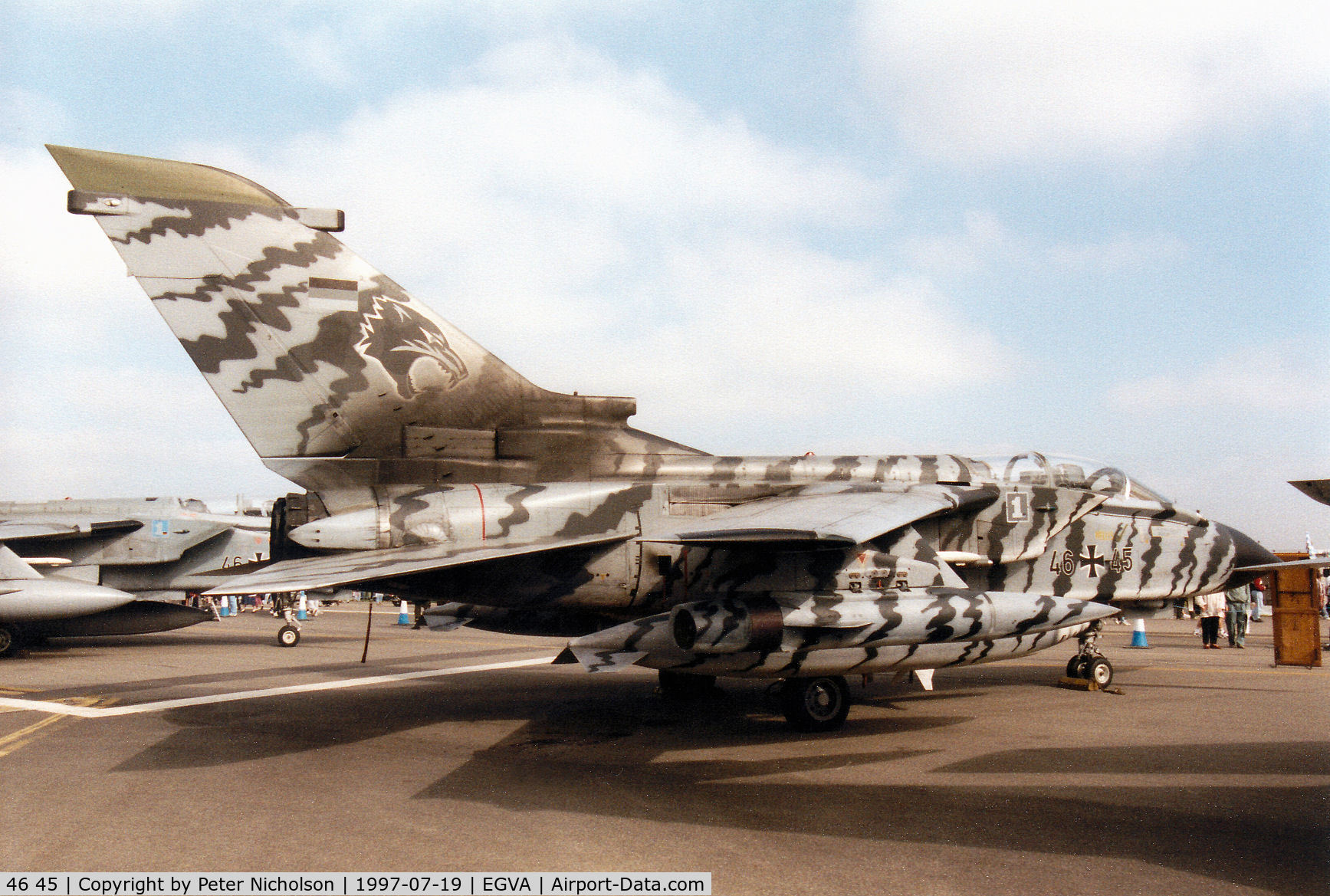 46 45, Panavia Tornado ECR C/N 873/GS278/4345, Tornado ECR, callsign German Air Force Lima Charlie 20 Alpha, of JBG-32 on display at the 1997 Intnl Air Tattoo at RAF Fairford.