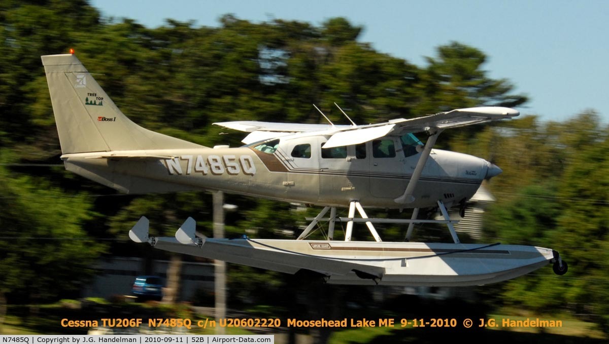 N7485Q, 1973 Cessna TU206F Turbo Stationair C/N U20602220, flaps down near splash down at Moosehead Lake