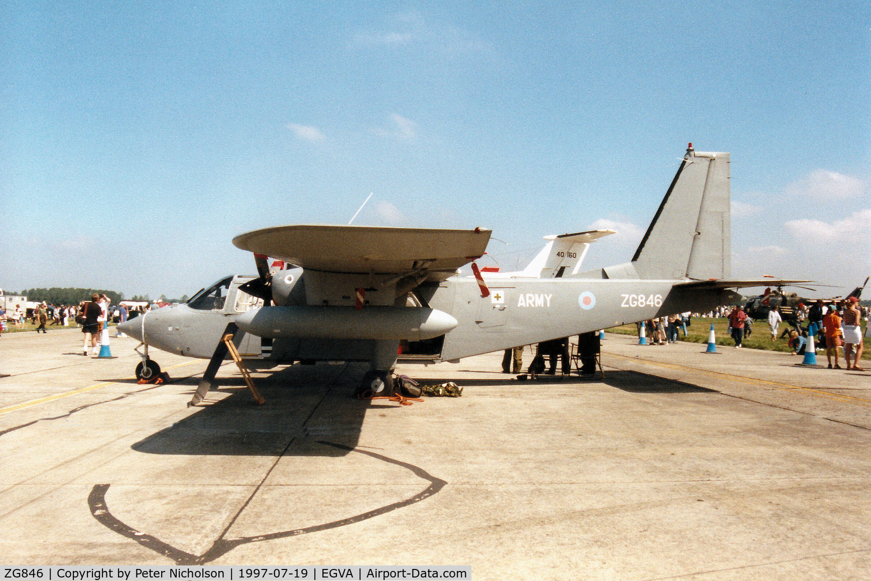 ZG846, 1986 Britten-Norman BN-2-2AL.1 Islander C/N 2195, Islander AL.1, callsign Army Air 535, of 1 Flight Army Air Corps on display at the 1997 Intnl Air Tattoo at RAF Fairford.