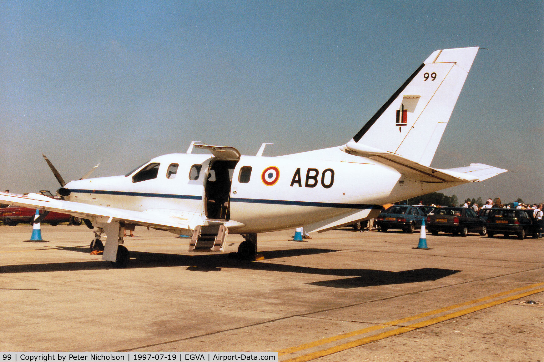 99, 1994 Socata TBM-700 C/N 99, French Army TBM-700, callsign FMY 8022, of 3 GHL on display at the 1997 Intnl Air Tattoo at RAF Fairford.
