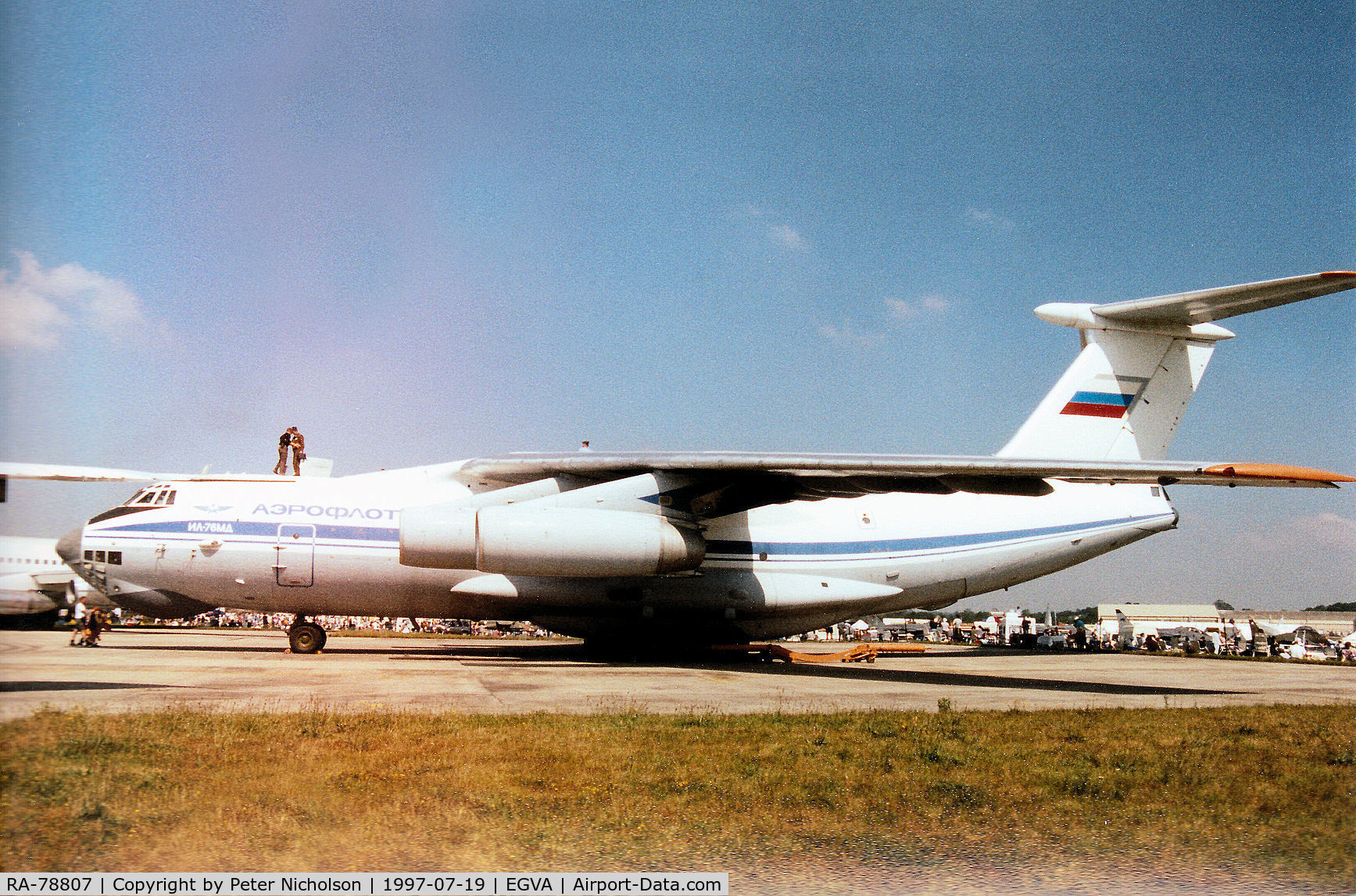 RA-78807, 1989 Ilyushin Il-76MD C/N 0093493791, Ilyushin Il-76MA Candid on display at the 1997 Intnl Air Tattoo at RAF Fairford which, whilst in Aeroflot markings, was operated by the Russian Air Force.