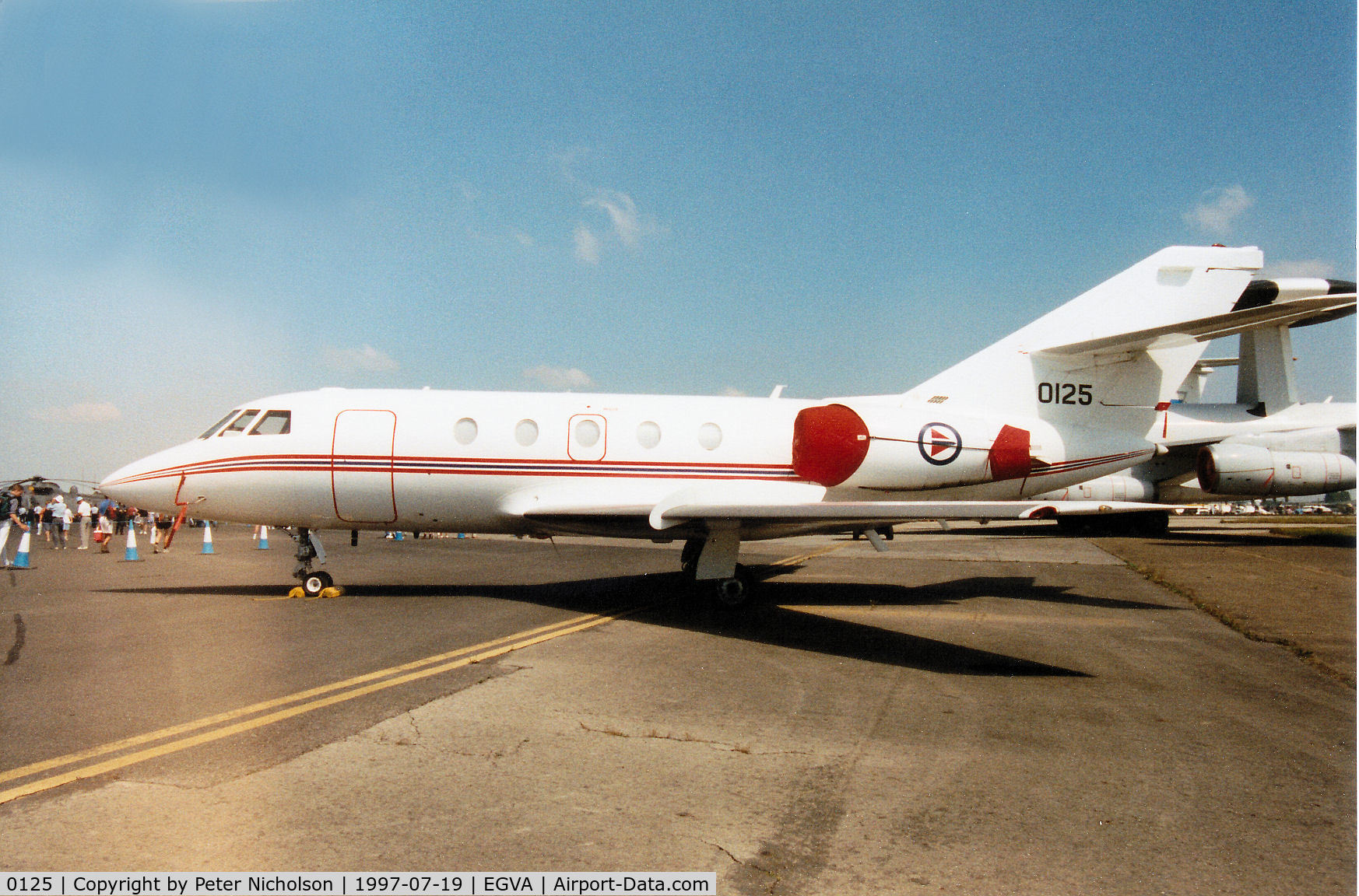0125, Dassault Falcon (Mystere) 20C-5 C/N 125, Falcon 20ECM, callsign Norwegian 5006, of 717 Skv Royal Norwegian Air Force on display at the 1997 Intnl Air Tattoo at RAF Fairford.