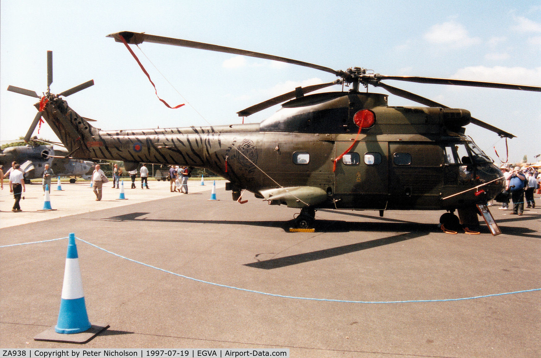 ZA938, 1980 Westland Puma HC.1 C/N 1650, Puma HC.1, callsign Tiger 69, of 230 Squadron at RAF Aldergrove, on display at the 1997 Intnl Air Tattoo at RAF Fairford.