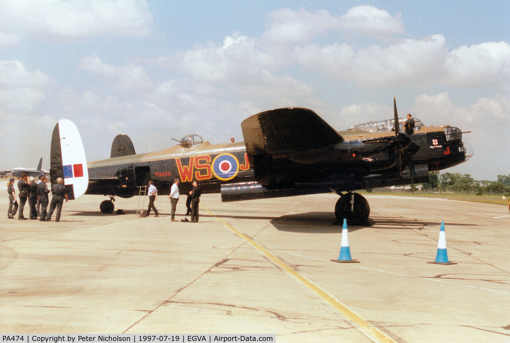 PA474, 1945 Avro 683 Lancaster B1 C/N VACH0052/D2973, The Battle of Britain Memorial Flight's Lancaster was on display at the 1997 Intnl Air Tattoo at RAF Fairford.