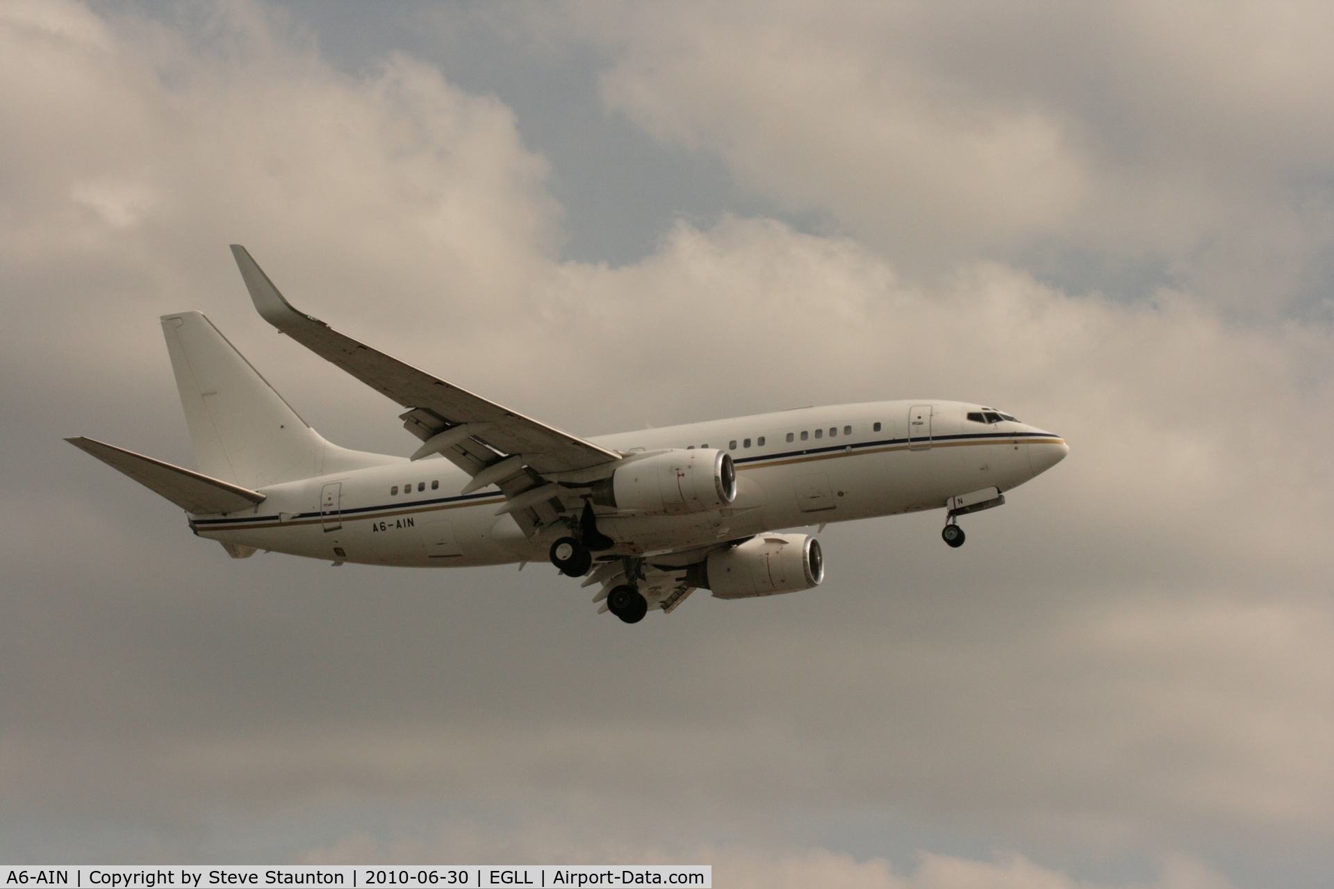 A6-AIN, 1999 Boeing 737-7Z5 BBJ C/N 29268, Taken at Heathrow Airport, June 2010