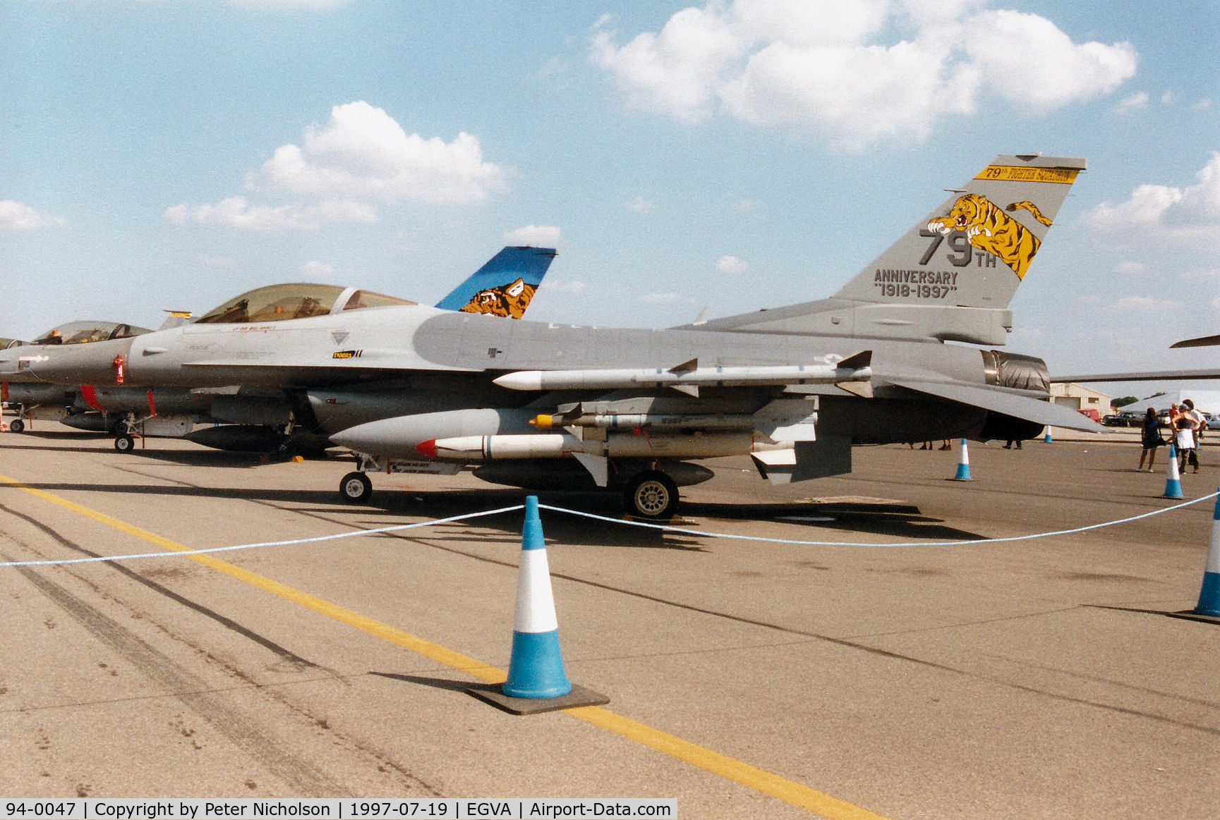 94-0047, 1994 Lockheed F-16C Fighting Falcon C/N CC-199, F-16C Falcon, callsign Trend 62, of 79th Fighter Squadron/20th Fighter Wing on display at the 1997 Intnl Air Tattoo at RAF Fairford.