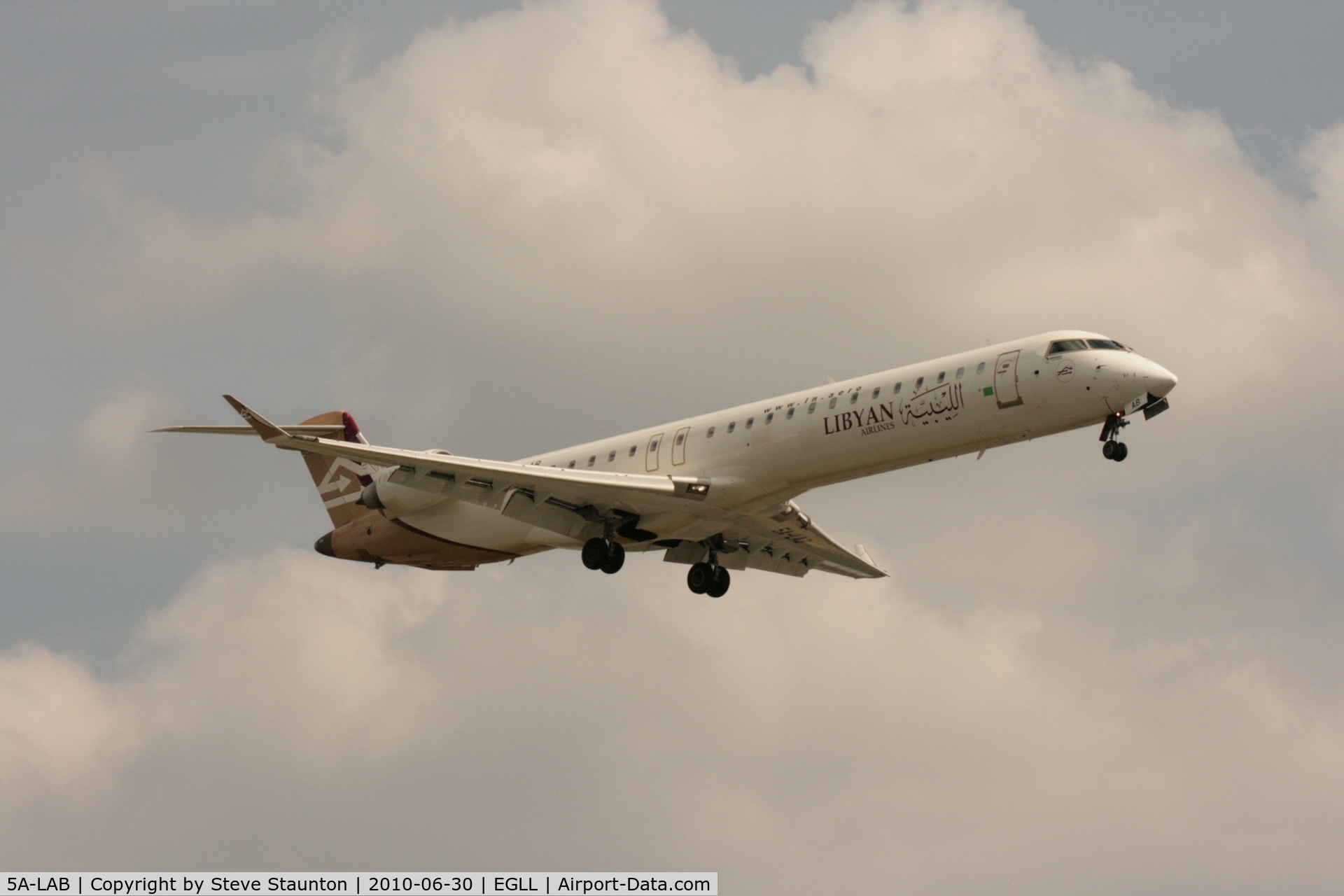 5A-LAB, 2007 Bombardier CRJ-900ER (CL-600-2D24) C/N 15121, Taken at Heathrow Airport, June 2010