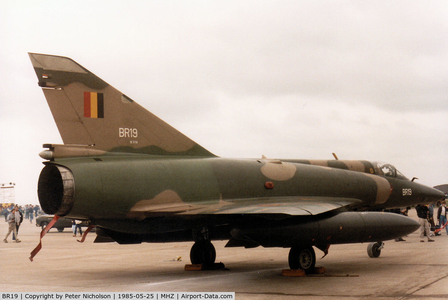BR19, SABCA Mirage 5BR C/N 319, Mirage 5BR of 42 Squadron Belgian Air Force on display at the 1985 RAF Mildenhall Air Fete.