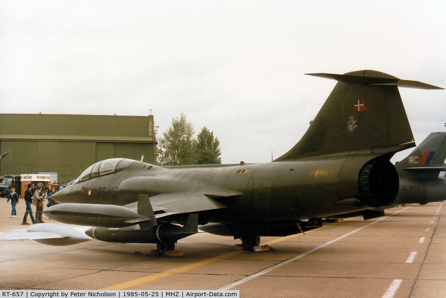 RT-657, Lockheed CF-104D Starfighter C/N 583A-5327, CF-104D Starfighter of Eskradille 726 Royal Danish Air Force at Aalborg on display at the 1985 RAF Mildenhall Air Fete.