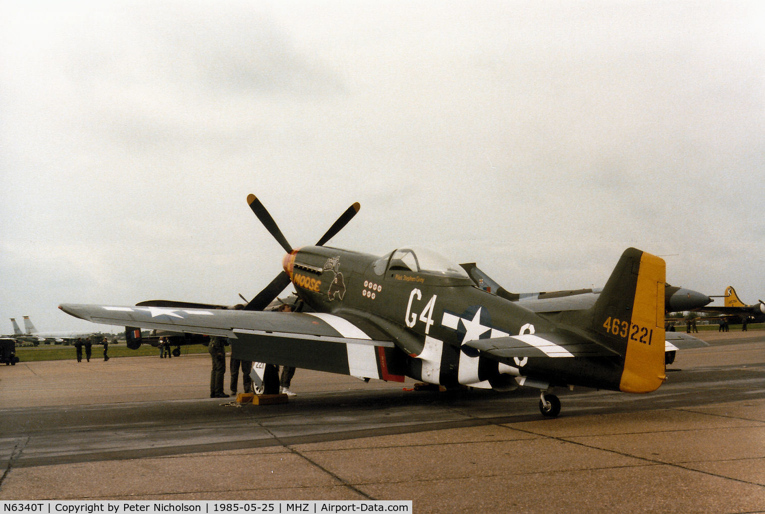 N6340T, 1944 North American P-51D Mustang C/N 122-39608, P-51D Mustang 44-63221 on display at the 1985 RAF Mildenhall Air Fete.