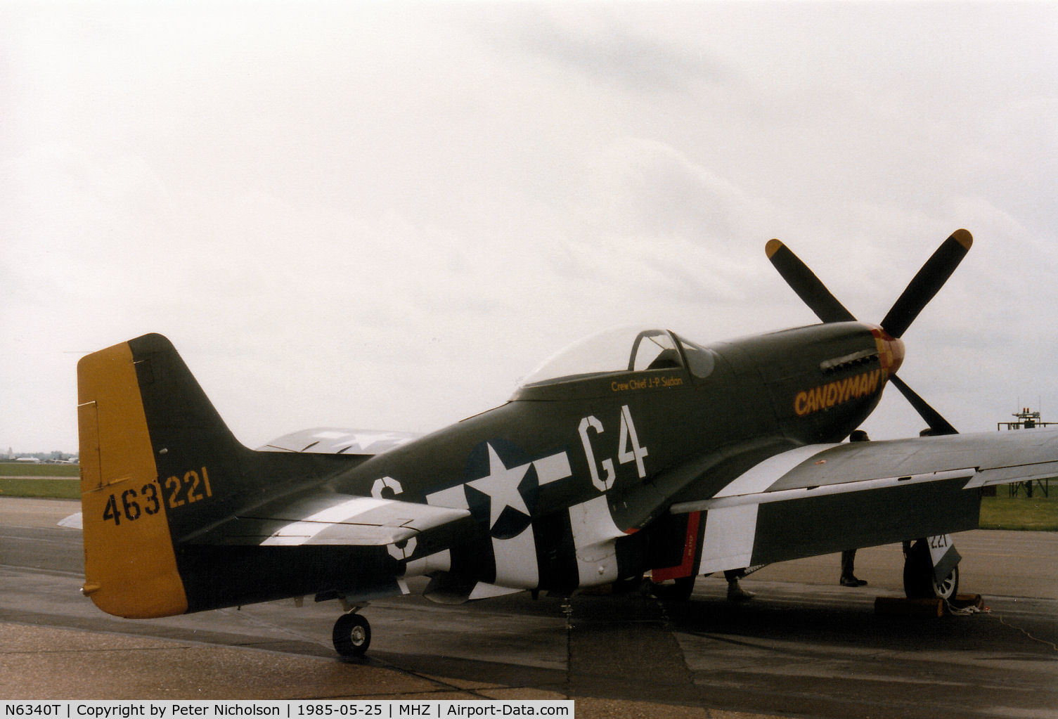 N6340T, 1944 North American P-51D Mustang C/N 122-39608, Another view of P-51D Mustang 44-63221 on display at the 1985 RAF Mildenhall Air Fete.