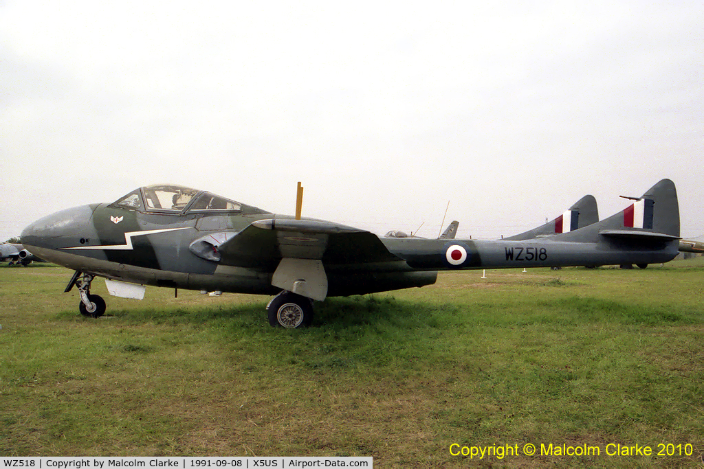 WZ518, De Havilland DH-115 Vampire T.11 C/N 15105, De Havilland Vampire T11, North East Aircraft museum, Sunderland, UK in September 1991.