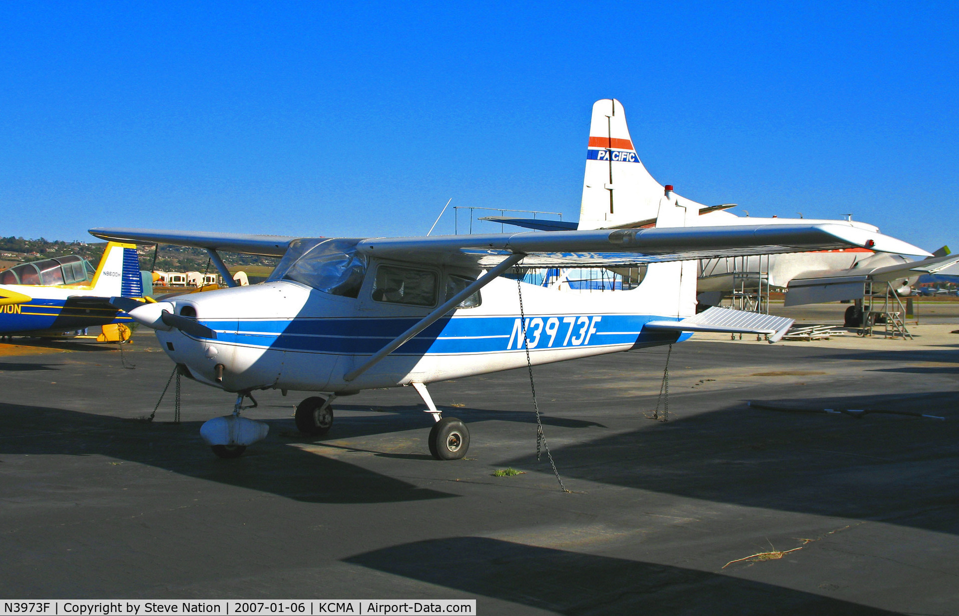 N3973F, 1958 Cessna 172 C/N 36873, Straight-tail 1958 Cessna 172 on sunny, balmy home ramp at Camarillo Airport in early Jan 2007