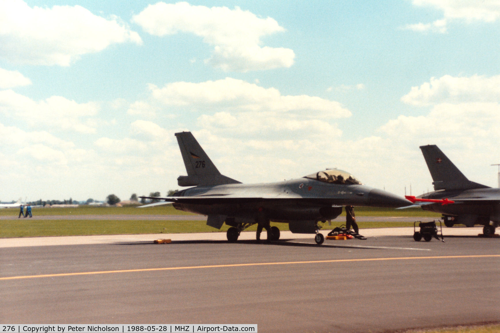 276, 1980 Fokker F-16AM Fighting Falcon C/N 6K-5, F-16A Falcon of 332 Skv Royal Norwegian Air Force on the flight-line at the 1988 RAF Mildenhall Air Fete.