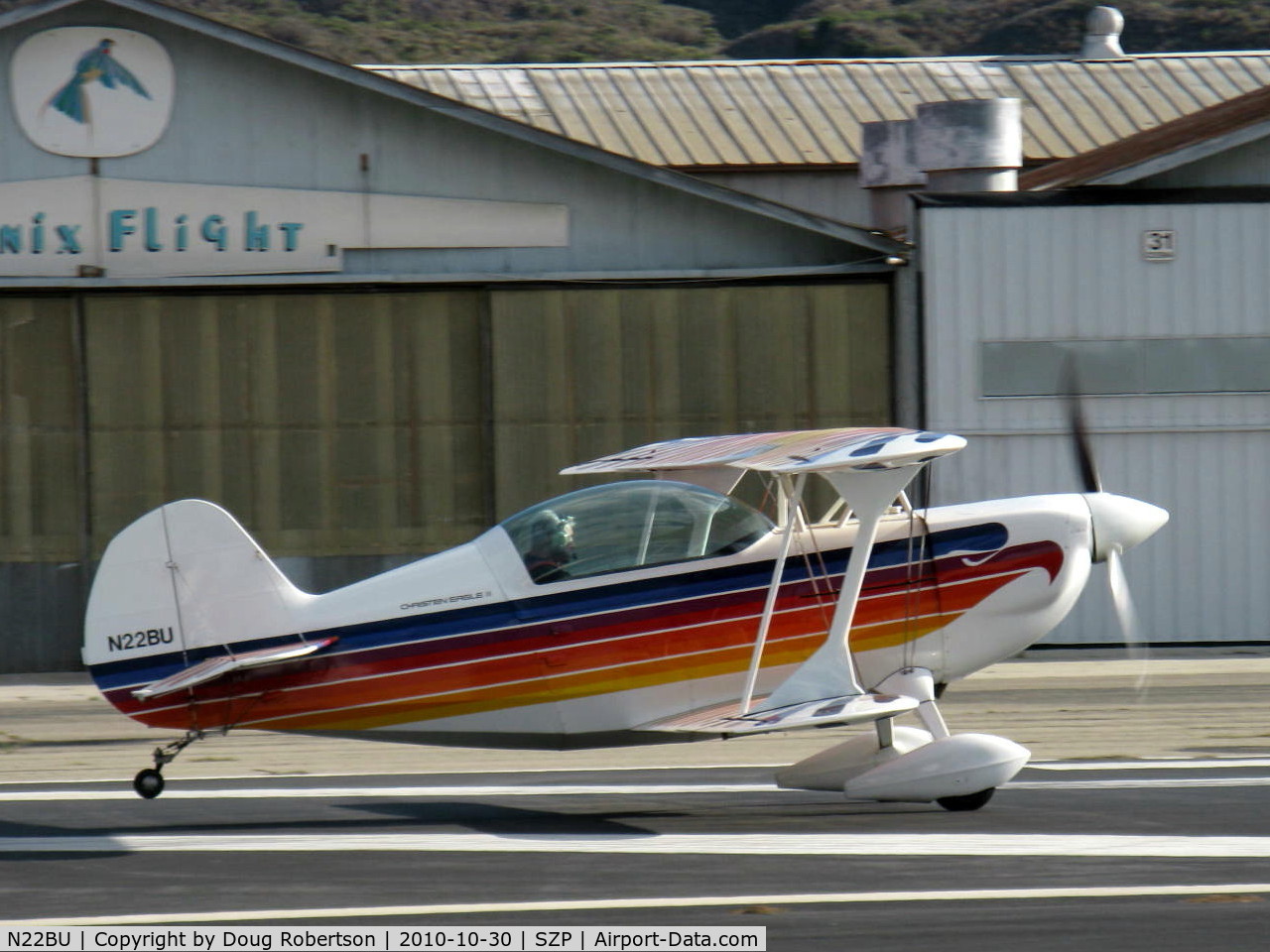 N22BU, 1987 Christen Eagle II C/N BRUNER 0001, 1987 Bruner/Ulmer CHRISTEN EAGLE II, Lycoming AEIO-360 180 Hp aerobatic, takeoff roll Rwy 22