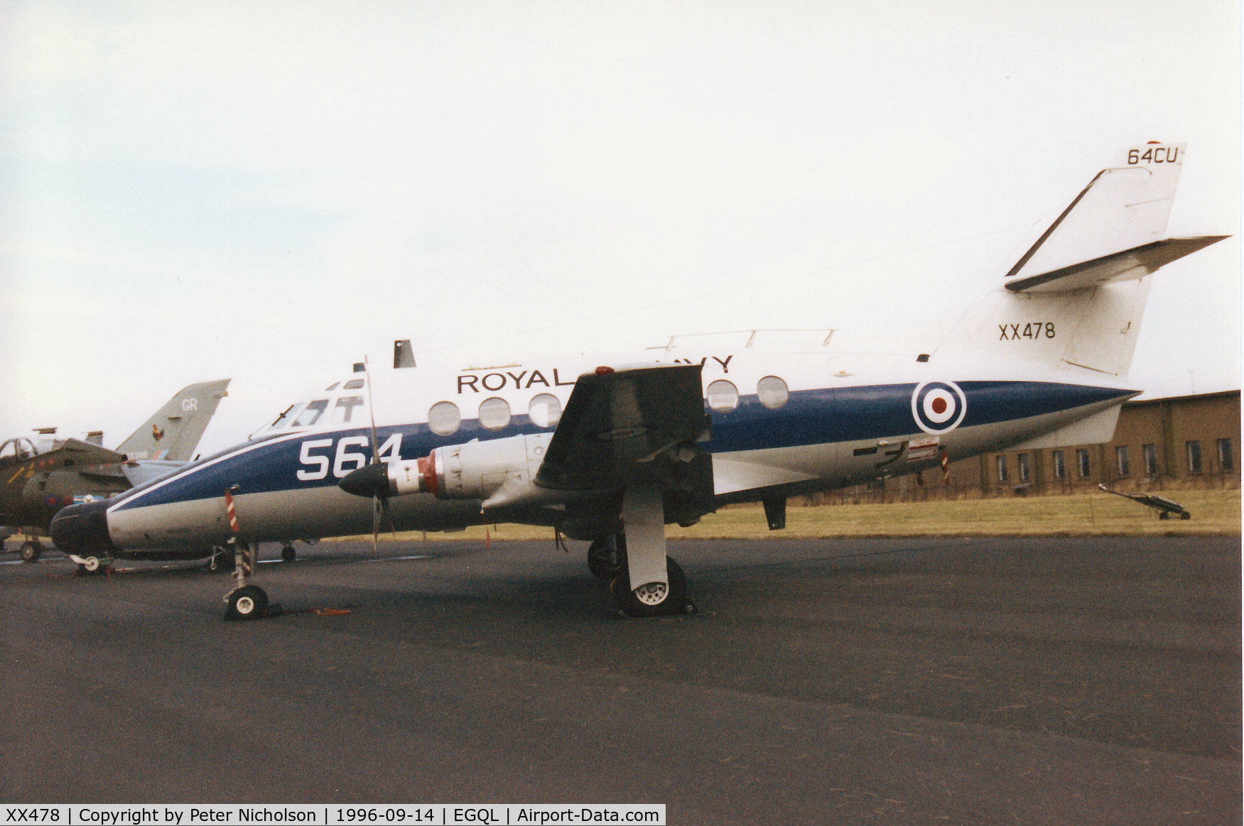 XX478, 1970 Scottish Aviation HP-137 Jetstream T.2 C/N 261, Jetstream T.2, callsign Navy 805, of 705 Squadron at RNAS Culdrose on display at the 1996 RAF Leuchars Airshow.