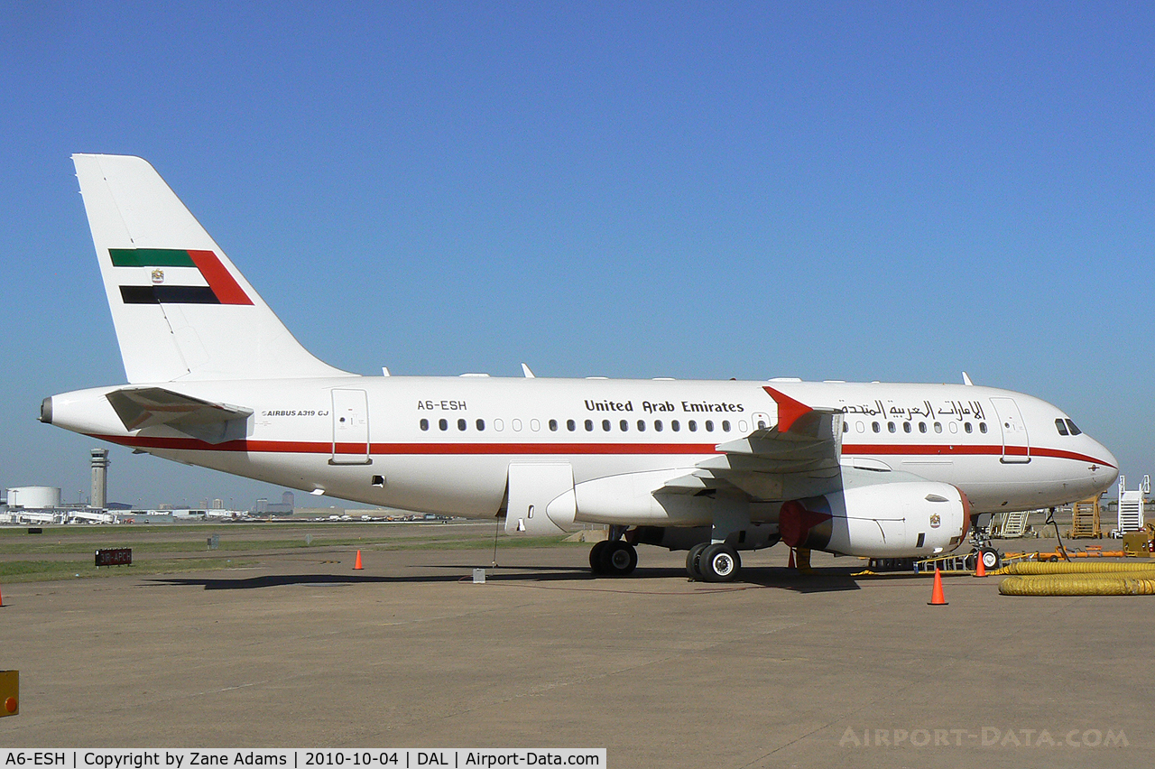 A6-ESH, 2000 Airbus VC-1A (A319-133/CJ) C/N 0910, UAE Government Airbus At Dallas Love Field