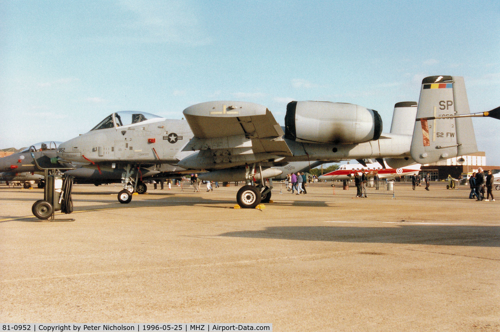 81-0952, 1981 Fairchild Republic A-10A Thunderbolt II C/N A10-0647, Wing Commander's A-10A Thunderbolt of 52nd Fighter Wing on display at the 1996 RAF Mildenhall Air Fete.