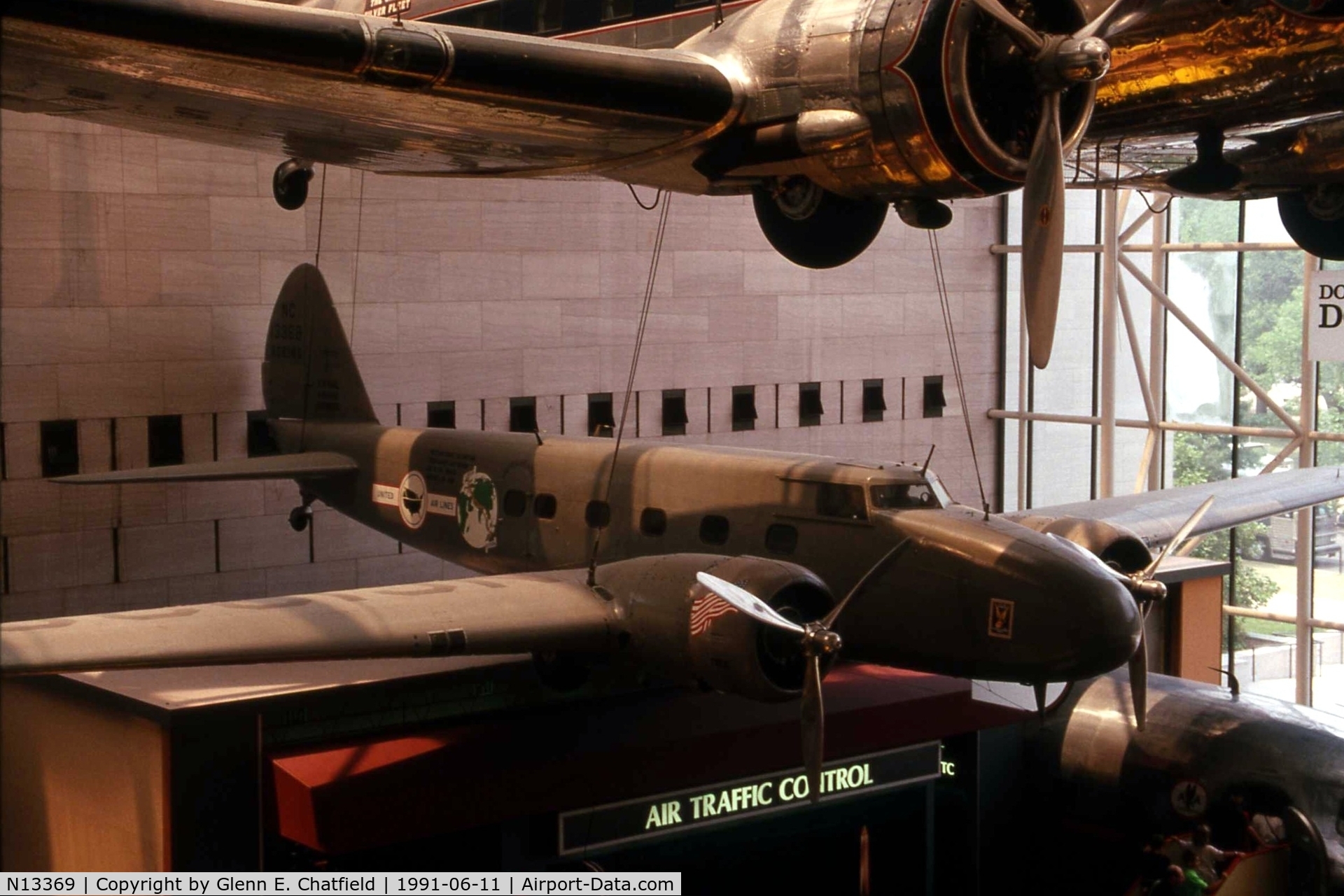 N13369, 1934 Boeing 247D C/N 1953, Carrying old registration, hanging at the National Air & Space Museum.