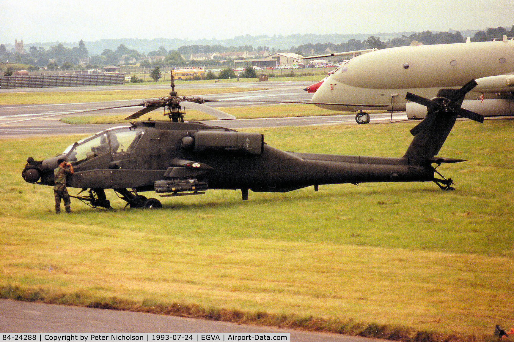 84-24288, 1984 McDonnell Douglas AH-64A Apache C/N PV148, AH-64A Apache of the US Army's 2-227th Aviation Battalion at the 1993 Intnl Air Tattoo at RAF Fairford.