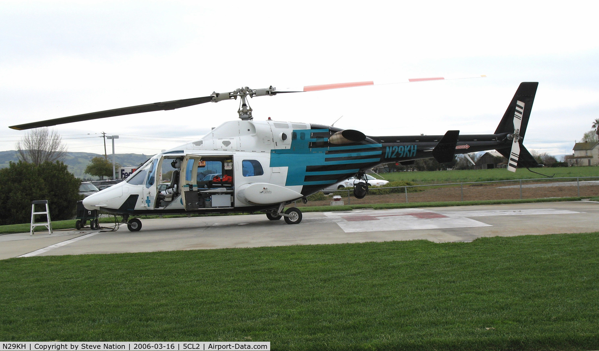 N29KH, 1981 Bell 222 C/N 47053, CALSTAR 1981 Bell 222 with doors open on standby @ St. Louise Regional Hospital Heliport, Gilroy, CA