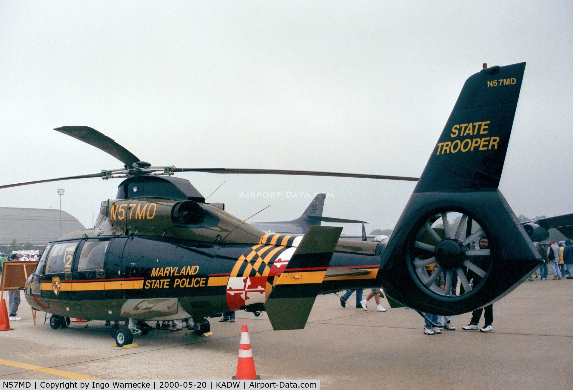 N57MD, 1988 Aerospatiale SA-365N-1 Dauphin 2 C/N 6252, Aerospatiale SA.365N1 Dauphin II of the Maryland State Police at Andrews AFB during Armed Forces Day 2000