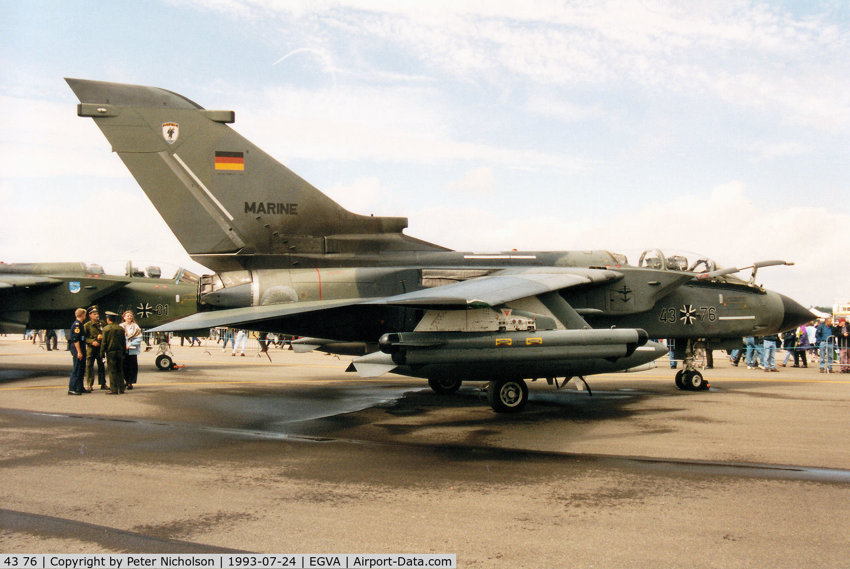 43 76, Panavia Tornado IDS C/N 198/GS049/4076, Tornado IDS, callsign German Navy 4591, of MFG-1 on display at the 1993 Intnl Air Tattoo atg RAF Fairford.