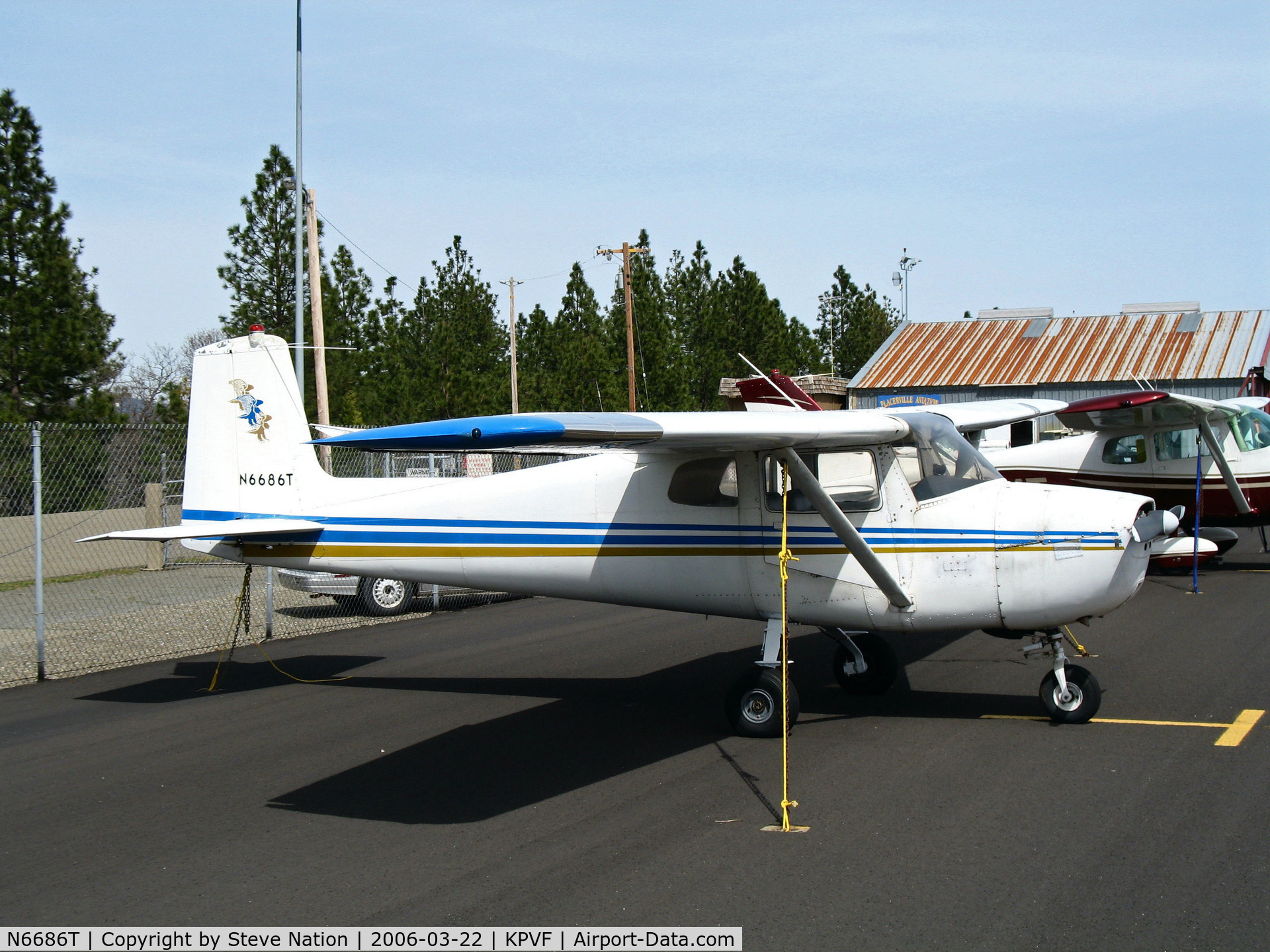 N6686T, 1960 Cessna 150A C/N 15059086, Locally-based straight tail 1960 Cessna 150A with Eagles tail logo @ Placerville, CA (to owner in Labelle, FL by Nov 2007)