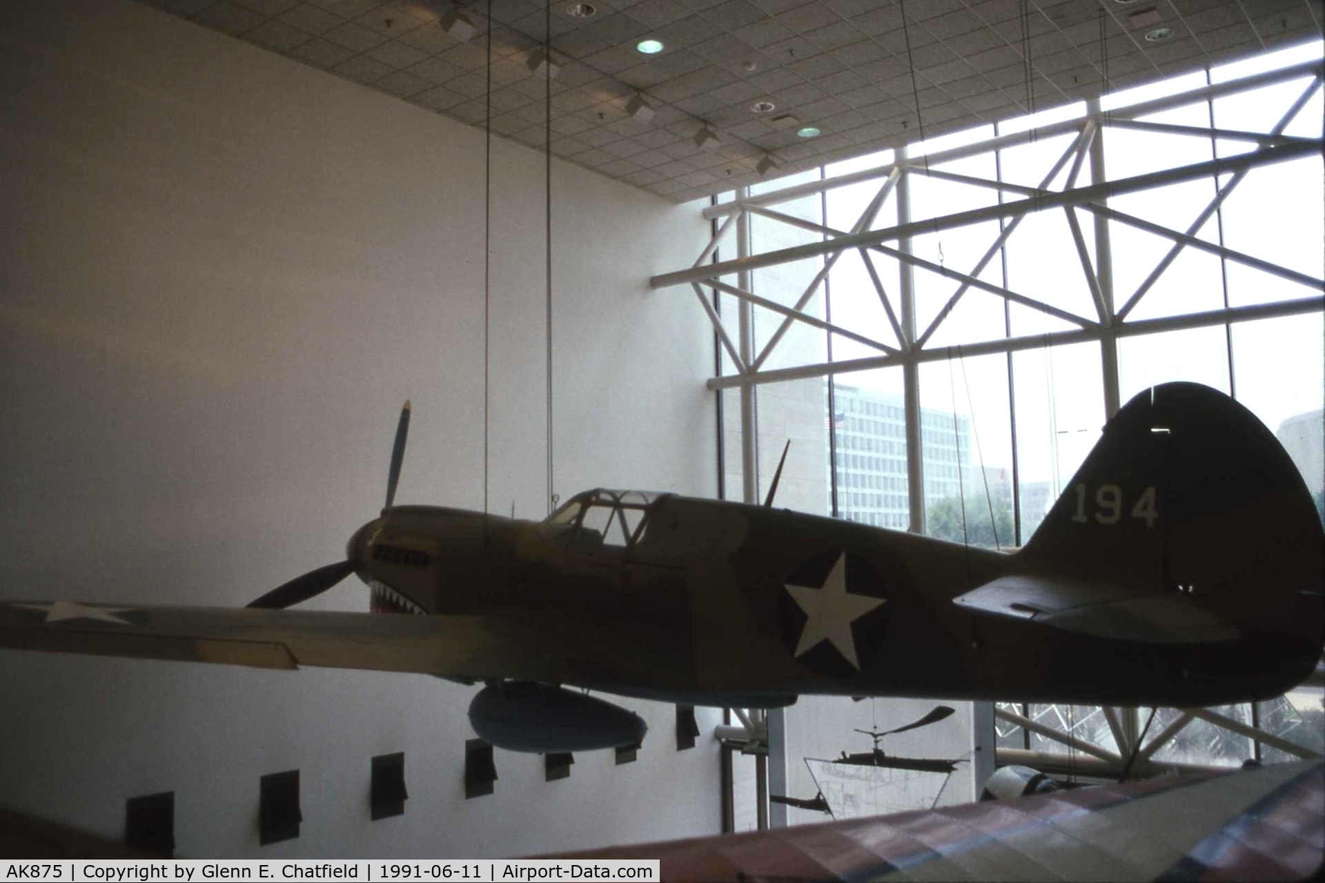 AK875, 1942 Curtiss P-40E Kittyhawk 1A C/N 15349, Hanging at the National Air & Space Museum