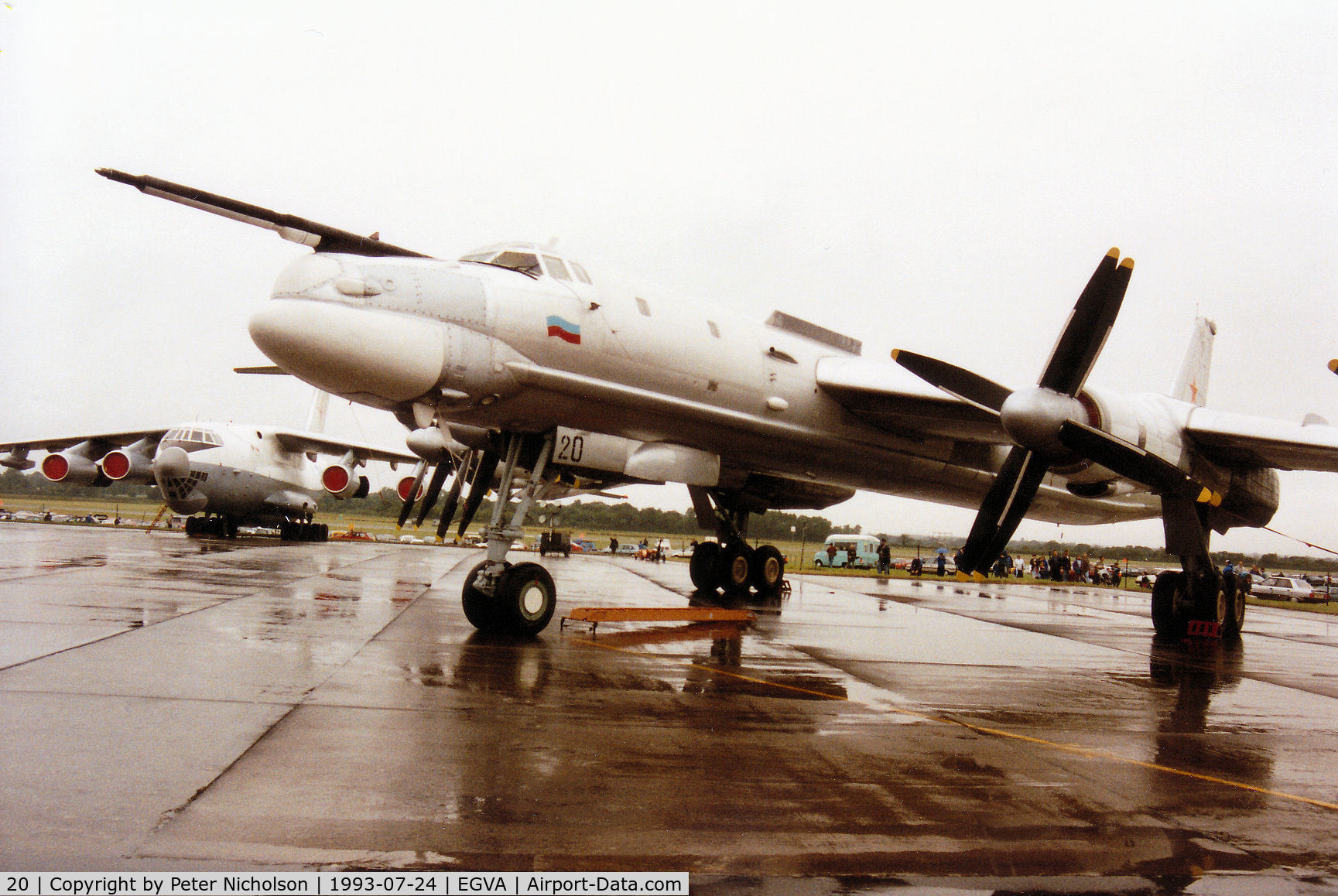 20, Tupolev Tu-95MS C/N 34108, Tu-95MS Bear H of 182nd Heavy Bomber Regiment at Mosdok Airbase on display at the 1993 Intnl Air Tattoo at RAF Fairford.