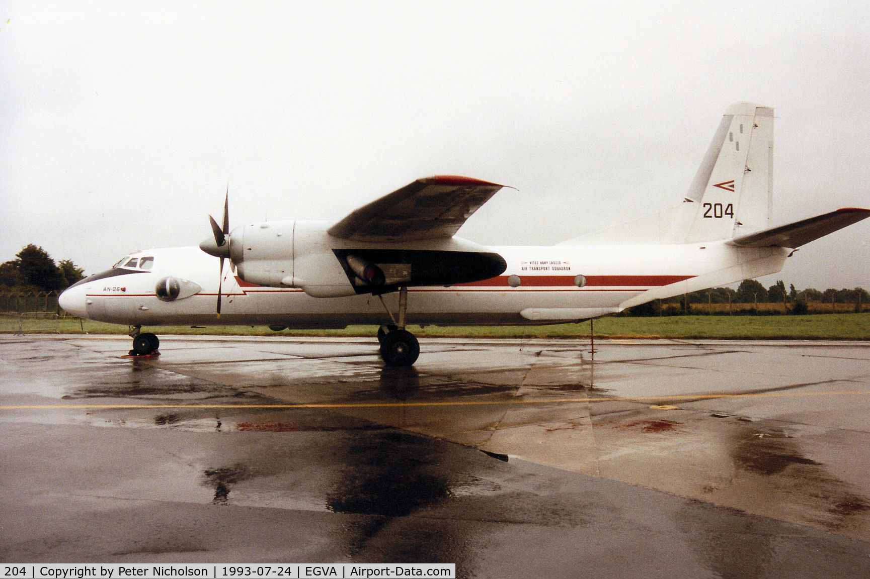 204, Antonov An-26 C/N 2204, An-26 Curl of the Szolnok Air Transport Squadron of the Hungarian Air Force on display at the 1993 Intnl Air Tattoo at RAF Fairford.