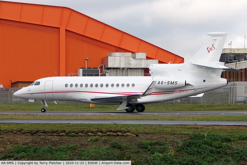 A6-SMS, 2010 Dassault Falcon 7X C/N 104, 2010 Dass DA7X, c/n: 0000 arrives at Luton from Le Bourget