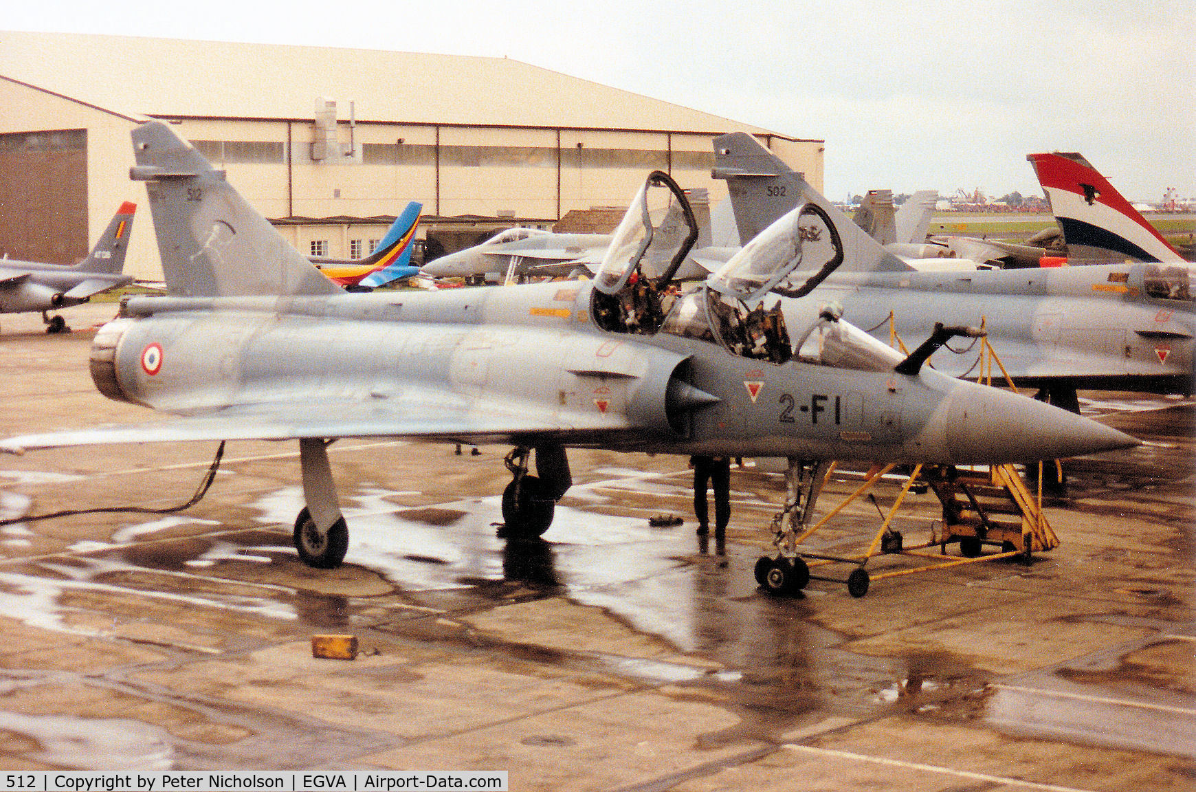 512, Dassault Mirage 2000B C/N 145, Mirage 2000B, callsign French Air Force 4200, of EC 2/2 on the flight-line at the 1993 Inntl Air Tattoo at RAF Fairford.
