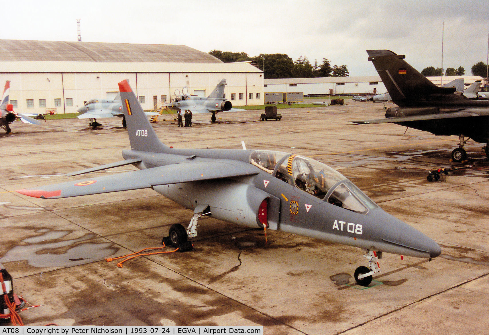 AT08, Dassault-Dornier Alpha Jet 1B C/N B08/1024, Alpha Jet, callsign Belgian Air Force 530, of 9 Wing on the flight-line at the 1993 Inntl Air Tattoo at RAF Fairford.
