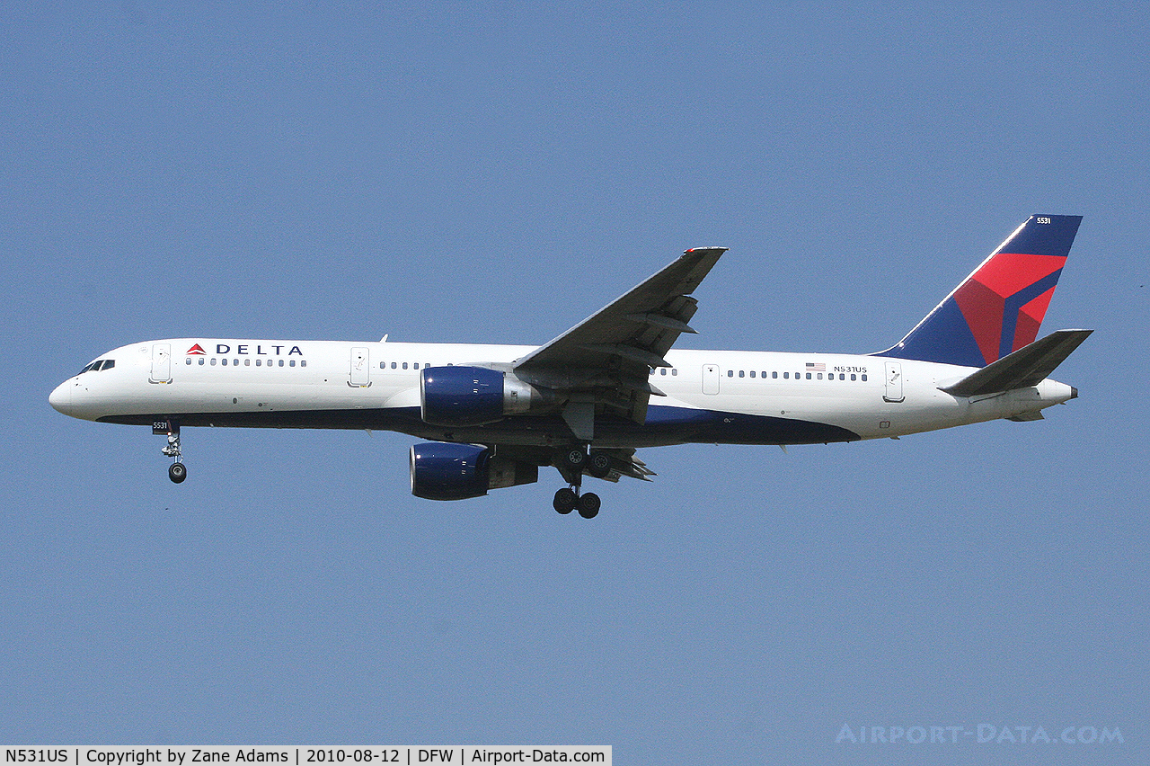 N531US, 1988 Boeing 757-251 C/N 23846, Delta Airlines landing at DFW Airport
