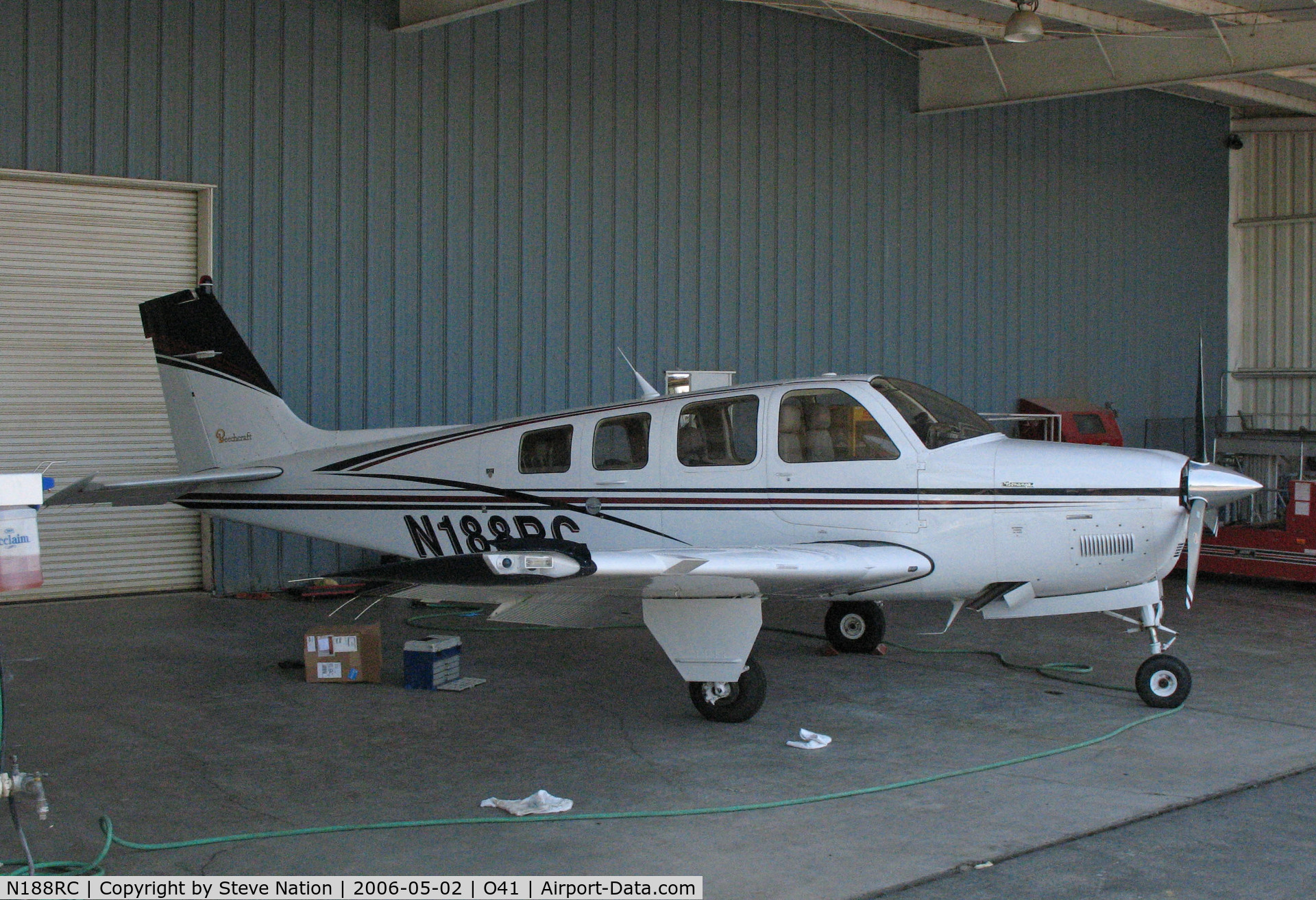 N188RC, 1984 Beech A36 Bonanza 36 C/N E-2189, 1984 Beech A36 Bonanza in Woodland Avuiation hangar @ Watts-Woodland, CA Airport