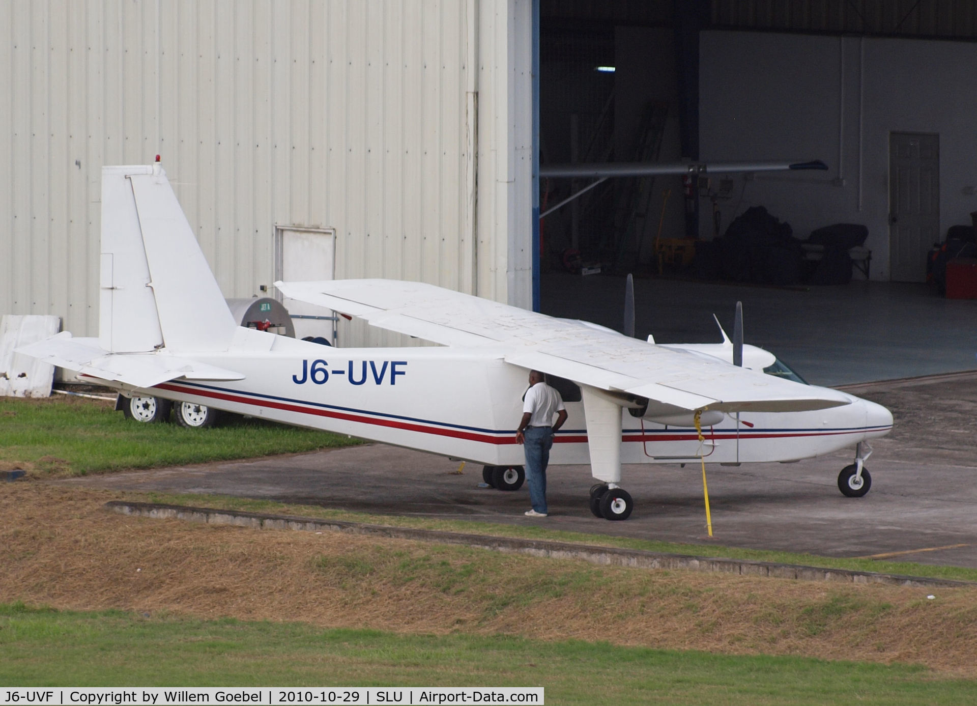 J6-UVF, 1983 Pilatus Britten-Norman BN-2B-26 Islander C/N 2165, Parking on airstrip from Castries on st Lucia.