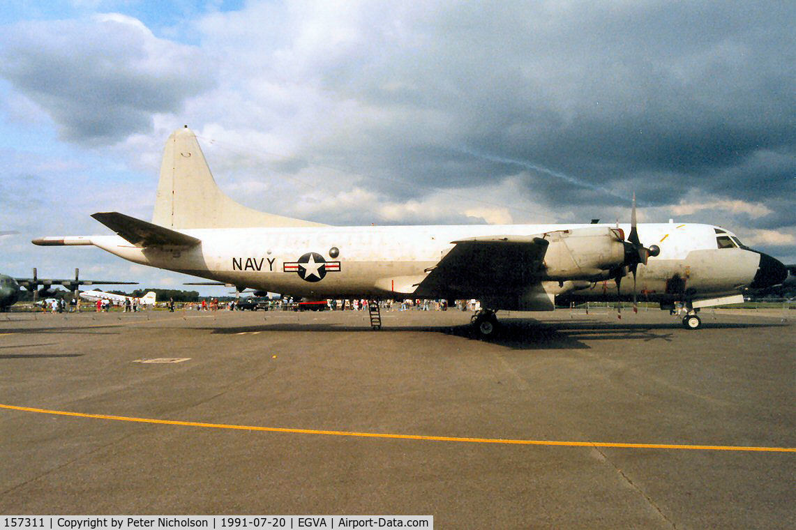157311, Lockheed P-3C Orion C/N 285A-5526, P-3C Orion, callsign Embassy 243, of Patrol Squadron VP-24 based at Jacksonville Naval Air Station on display at the 1991 Intnl Air Tattoo at RAF Fairford.