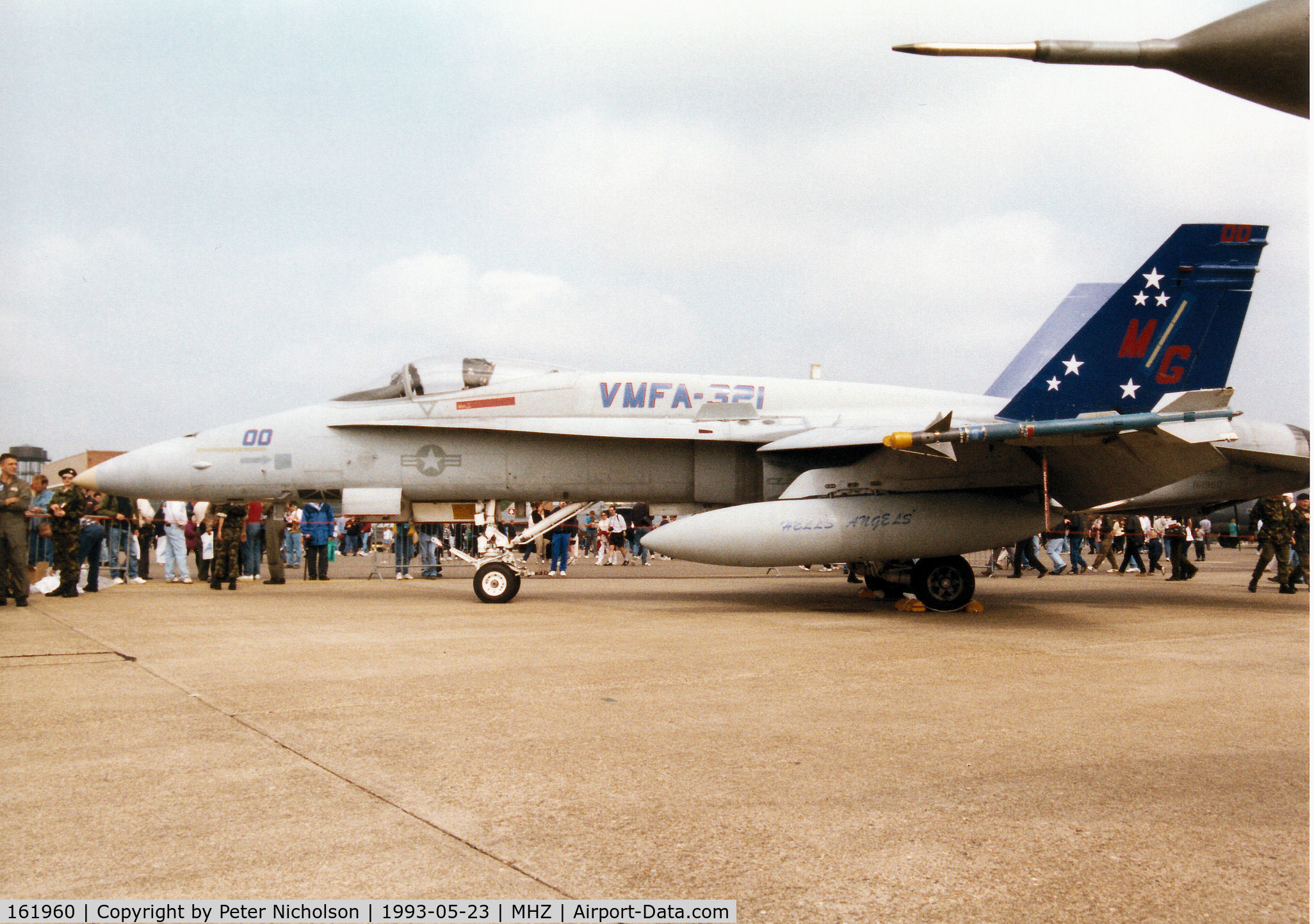 161960, McDonnell Douglas F/A-18A Hornet C/N 0172/A134, F/A-18A Hornet of Marine Fighter Attack Squadron VMFA-321 on display at the 1998 RAF Mildenhall Air Fete.