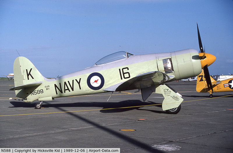 N588, 1951 Hawker Sea Fury FB.11 C/N 41H/636335, Taken 6 December 1989 at Hamilton Field, Novato, CA