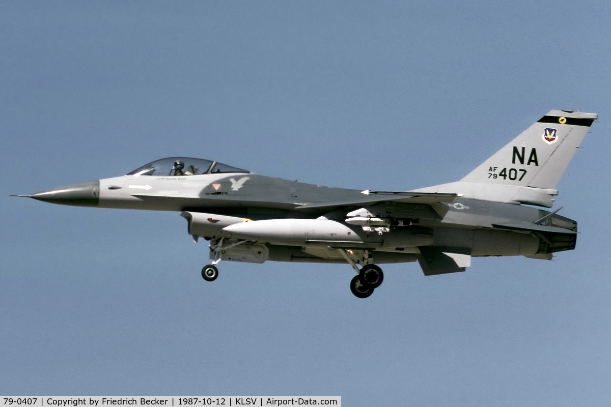 79-0407, 1979 General Dynamics F-16A Fighting Falcon C/N 61-192, on final at Nellis AFB