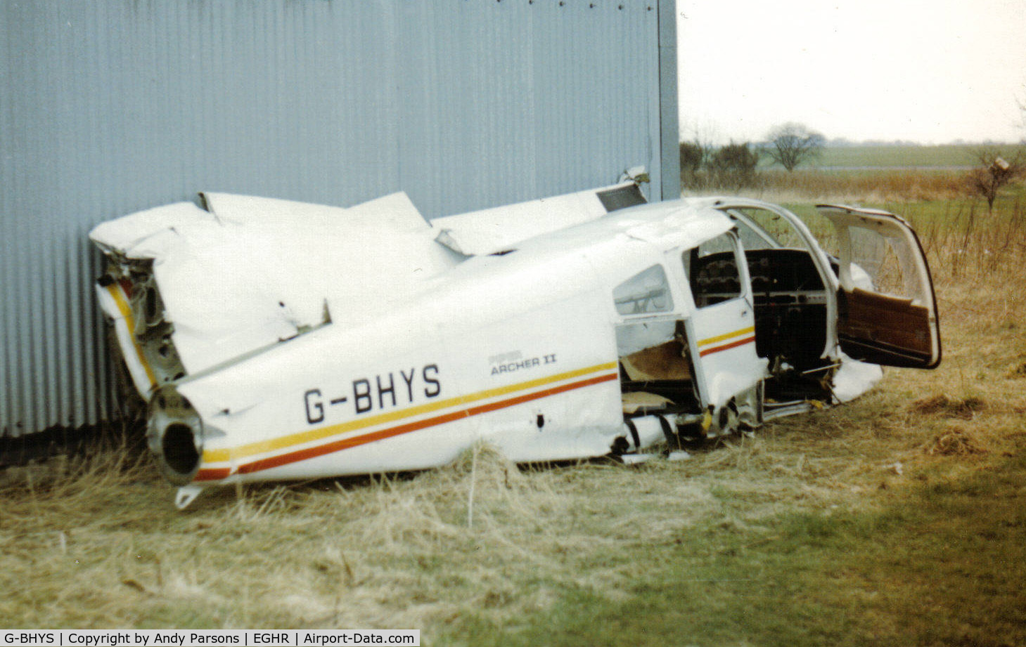 G-BHYS, 1980 Piper PA-28-181 Cherokee Archer II C/N 28-8090319, Remains of this cherokee at Goodwood  Accident date 07/12/1985