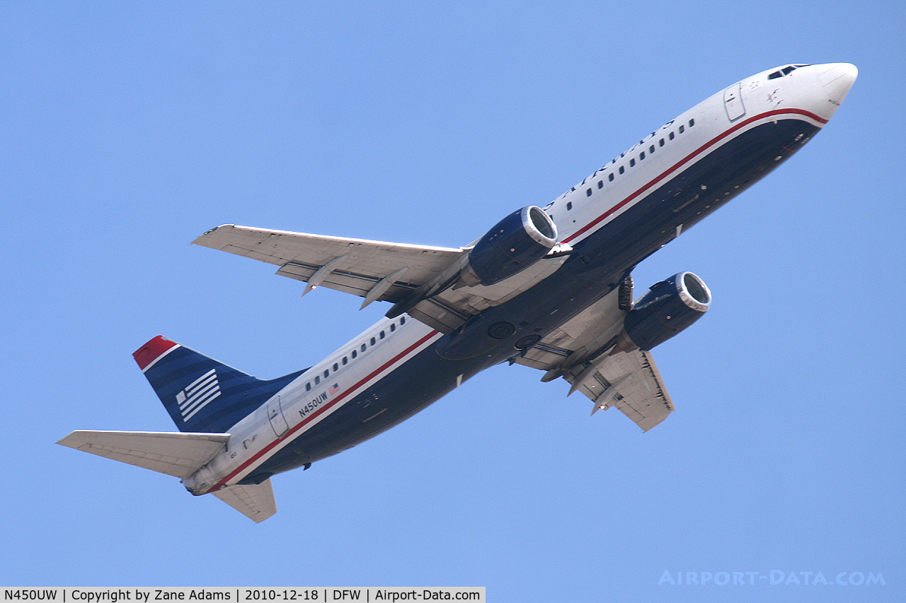 N450UW, 1990 Boeing 737-4B7 C/N 24933, US Airways departing DFW Airport, TX