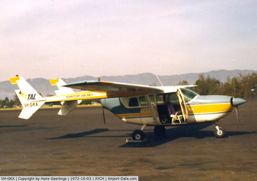VH-GKX, Cessna 336 Skymaster C/N 336-0111, Chimbu Airstrip. 

 Papua New Guinea, Oct 1972

Photo scanned from original