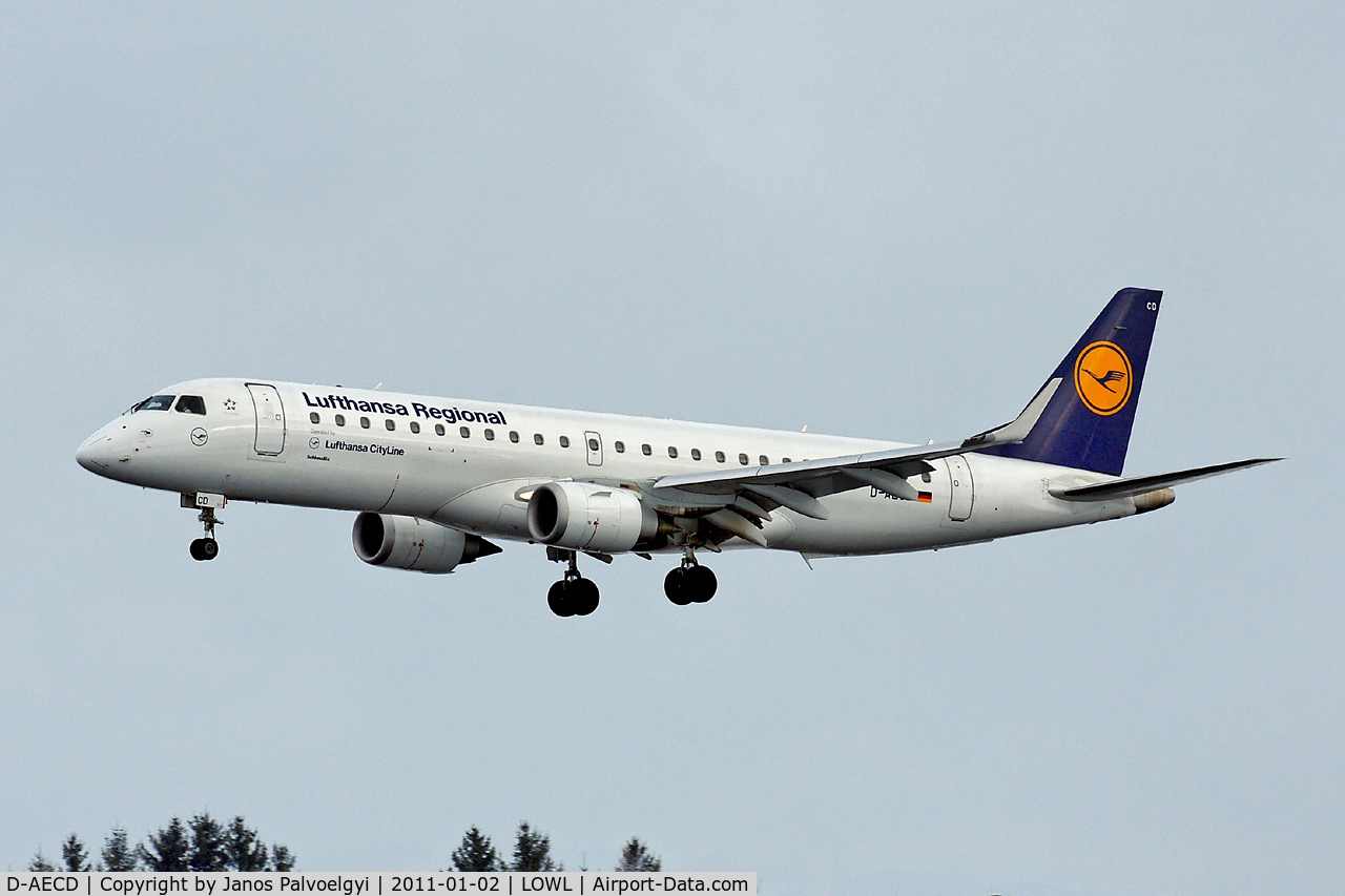 D-AECD, 2010 Embraer 190LR (ERJ-190-100LR) C/N 19000337, Lufthansa CityLine Embraer ERJ-1900-100LR to approach on RWY26 in LOWL/LNZ