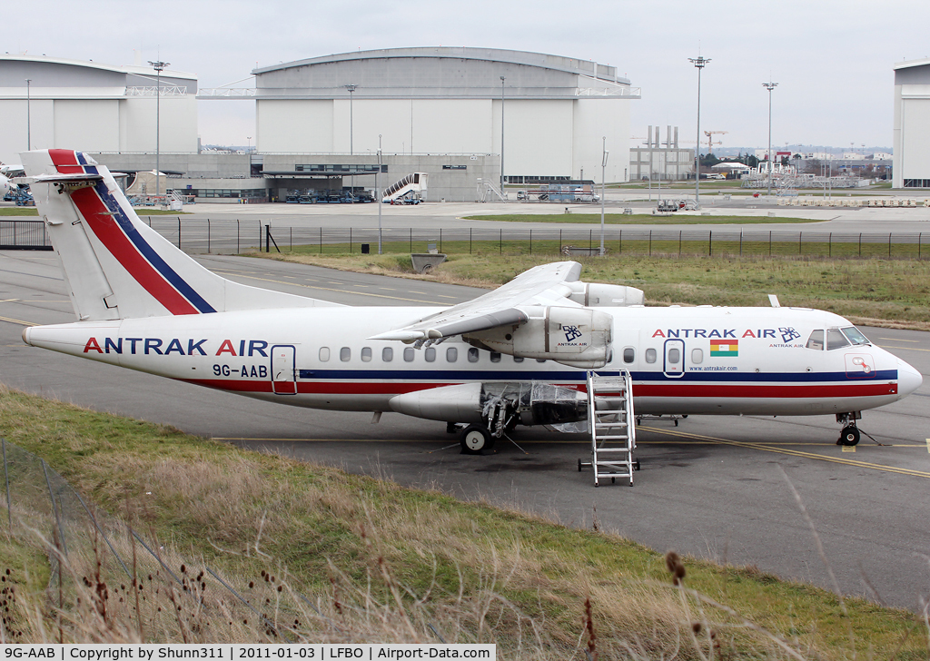 9G-AAB, 1987 ATR 42-300 C/N 041, On heavy maintenance... additional flag added on the fuselage...