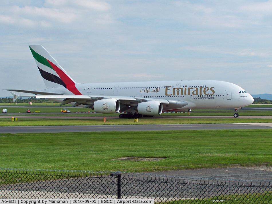 A6-EDI, 2009 Airbus A380-861 C/N 028, One of the first Emirates A380s to visit MAN